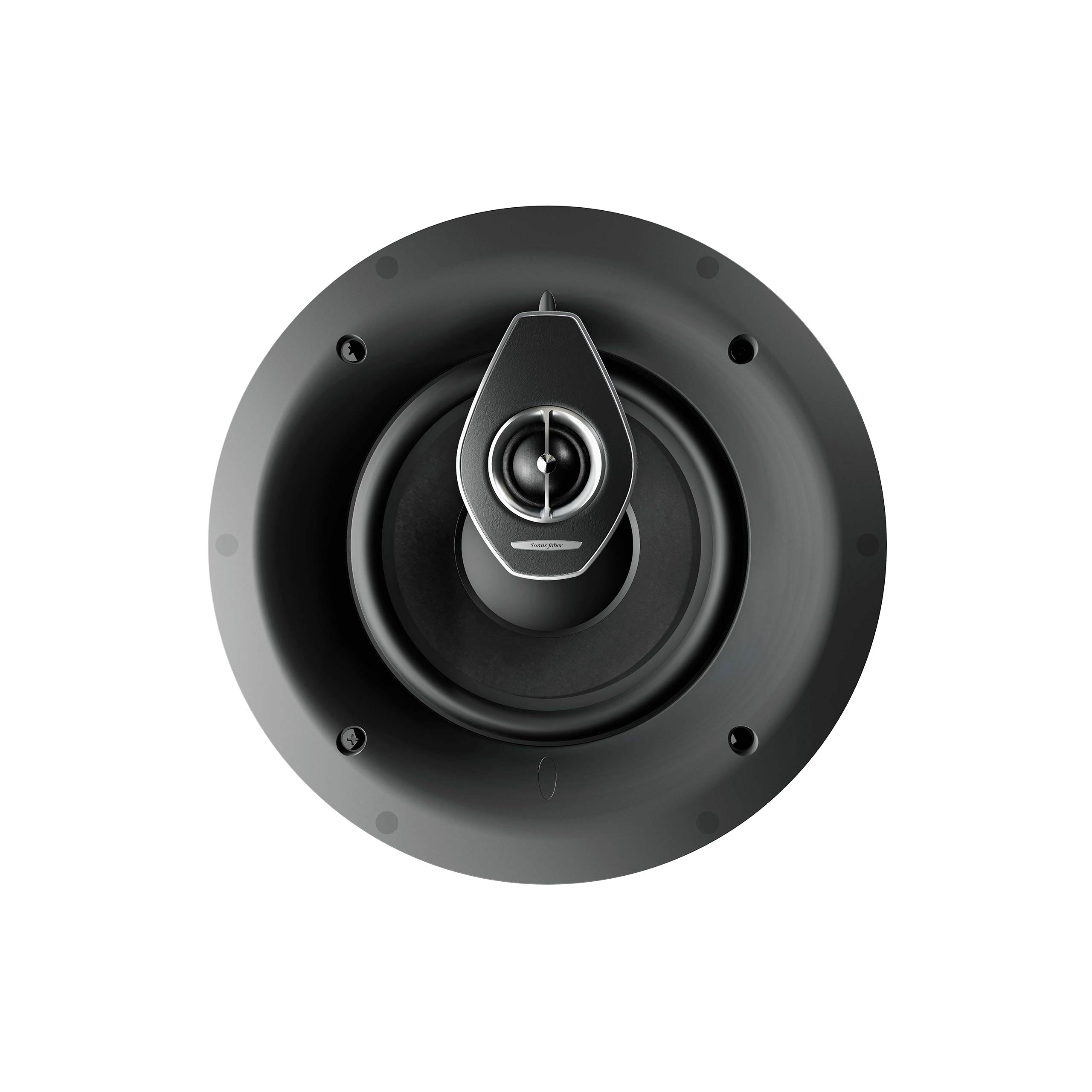 Close-up of the Sonus faber PC-682 2-way in-ceiling system without the grille, revealing intricate details.