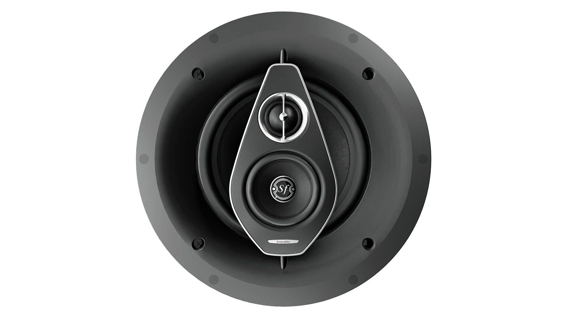 Close-up of the Sonus faber PC-683 3-way in-ceiling speaker system without the grille, showcasing intricate details.