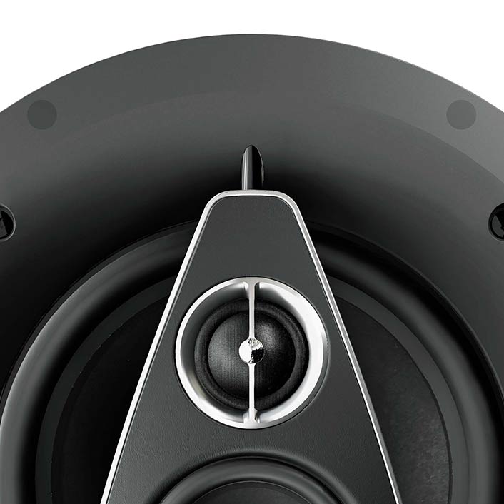 Close-up of the Sonus faber PC-683 3-way in-ceiling speaker system, zoomed in to highlight the details of the tweeter.