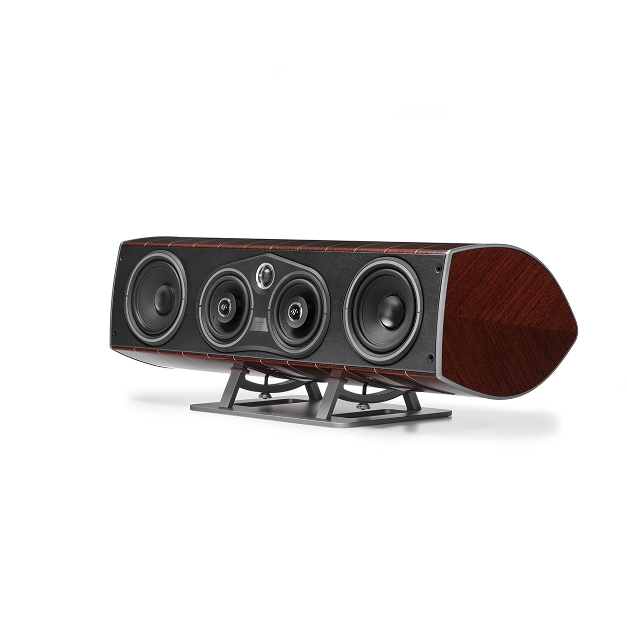 Front view: Sonus faber Vox G3 home cinema speaker in Wenge Wood - Italian Leather finish.