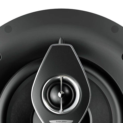 Close-up view of the Sonus faber PC-682 2-way in-ceiling system without the grille, showcasing detailed design elements.