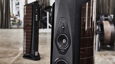 Aida floorstanding loudspeaker by Sonus faber in Wenge high gloss and Black leather finishes.