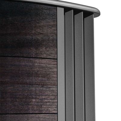 Close-up side view of the Sonus faber Amati G5 floorstanding speaker in elegant Graphite Wood, Italian leather finish.