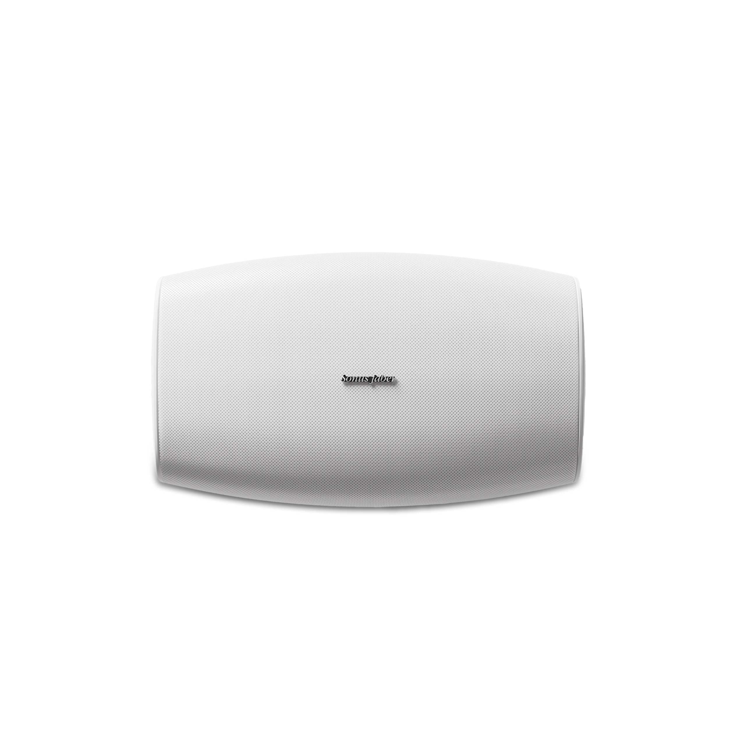 a front view of the sonus faber aster outdoor speaker in white