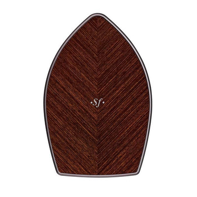 Aerial shot of Sonus faber's Guarneri G5 bookshelf speaker showcasing Wenge Wood finish and iconic 'SF' logo.