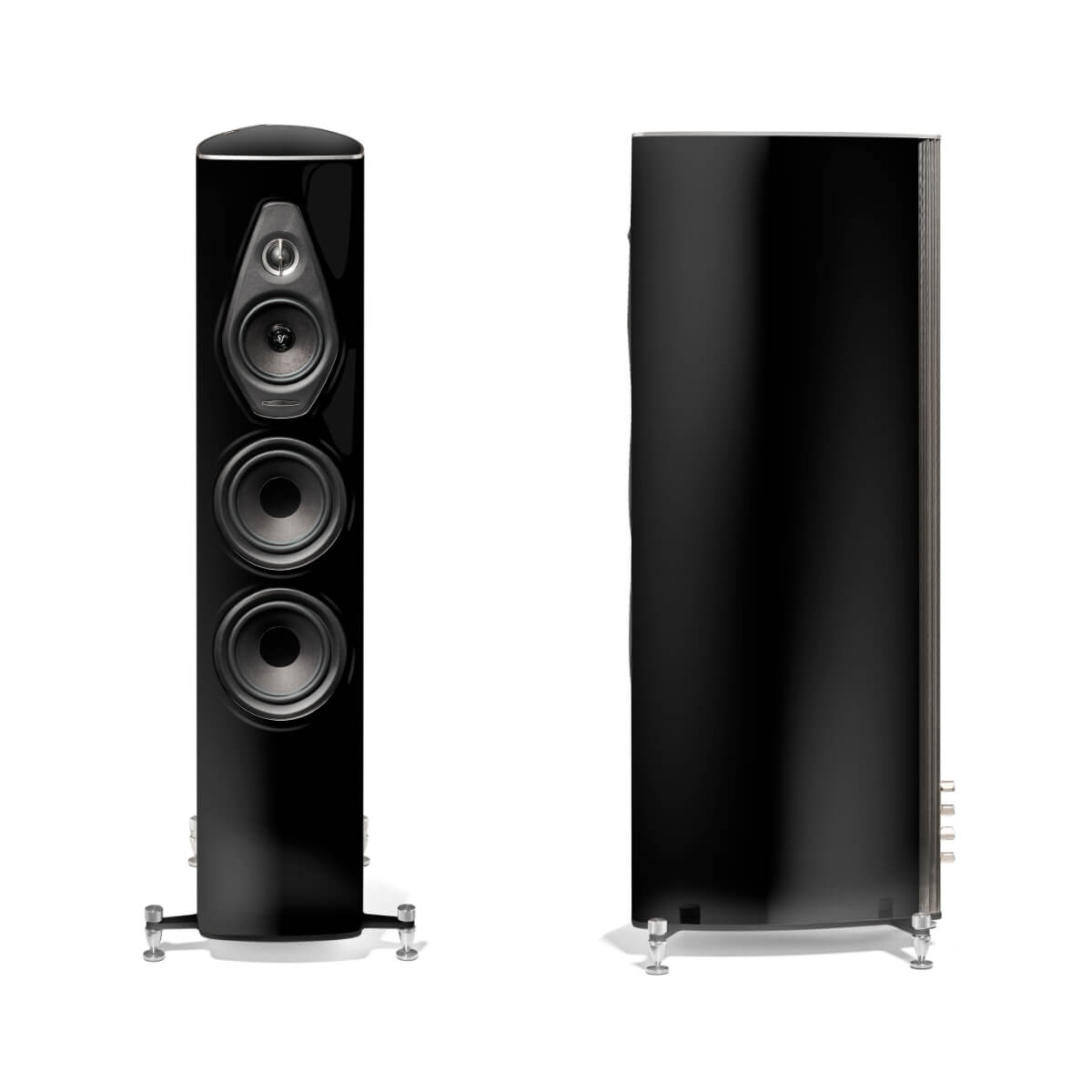 A front view of the Sonus faber Olympica Nova II floorstanding speaker on a stand in wenge wood finish.