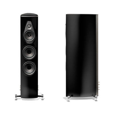 A front view of the Sonus faber Olympica Nova II floorstanding speaker on a stand in wenge wood finish.