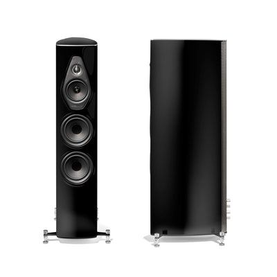 A front view of the Sonus faber Olympica Nova II floorstanding speaker on a stand in wenge wood finish.