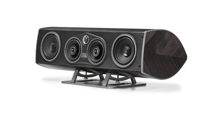 Front view of Sonus faber Vox G3 home cinema speaker in Graphite Wood - Italian Leather finish.