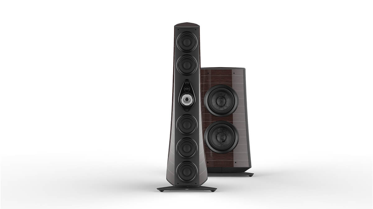 Suprema tower and subwoofer speakers in red wenge gloss leather