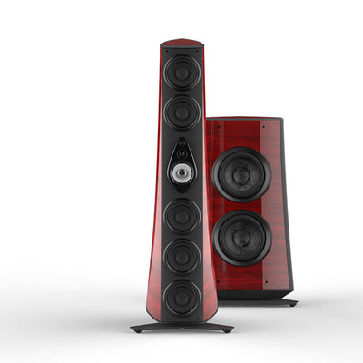 Suprema tower and subwoofer speakers in red high gloss leather