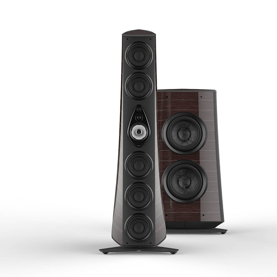Suprema tower and subwoofer speakers in red wenge gloss leather