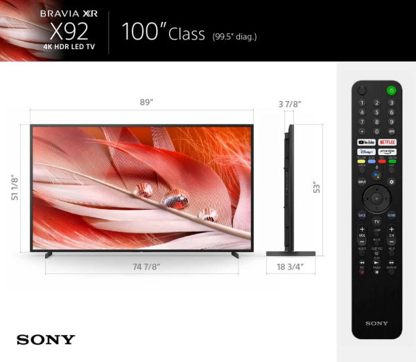 Sony BRAVIA XR 100" Class X92 4K HDR Full Array LED with Google TV (2021)